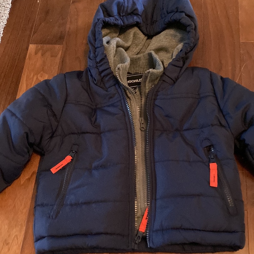 Rothschild boys coat sz 12 months navy blue grey interior zip with hood - Picture 2 of 4